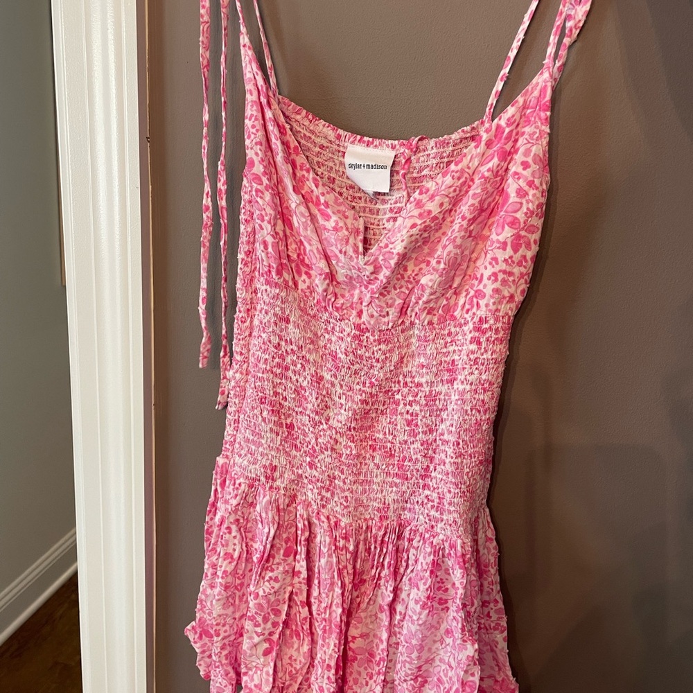 Pink Floral Spaghetti Strap Dress